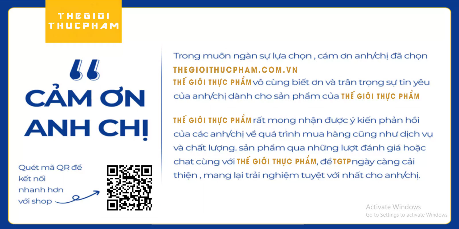 Cảm ơn Thế Giới Thực Phẩm