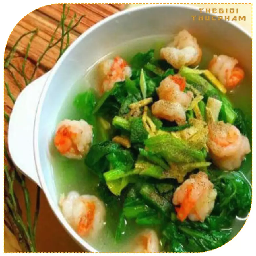 Thegioithucpham.com.vn | Cải bó xôi nấu canh tôm thơm ngon